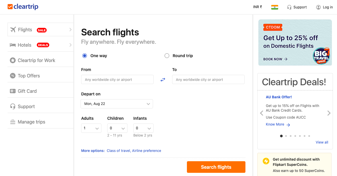 cleartrip homepage