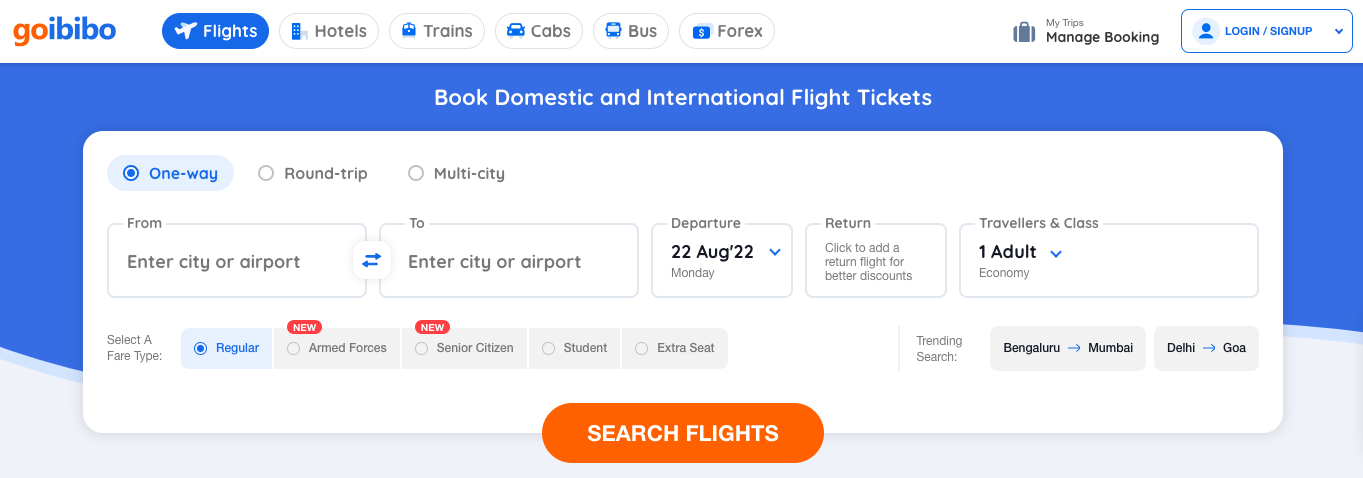 goibibo homepage