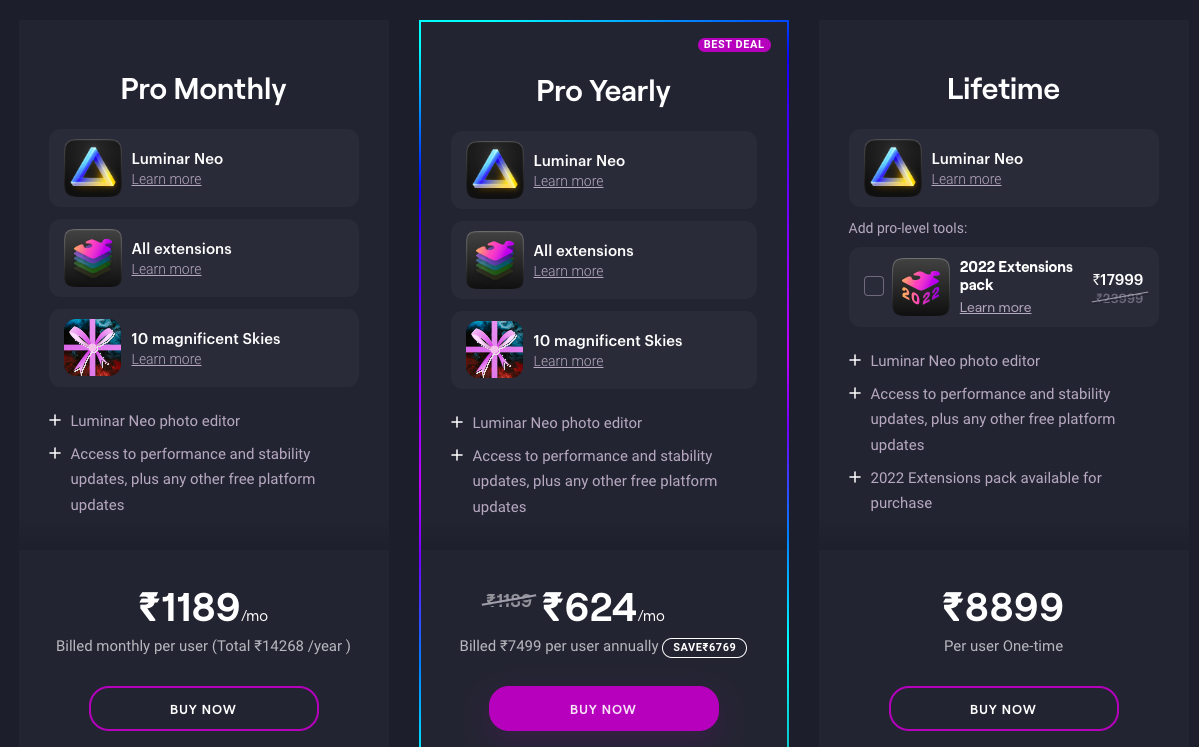 skylum luminar pricing