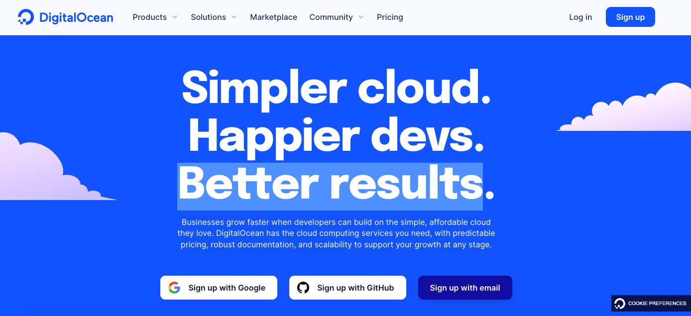digital ocean homepage