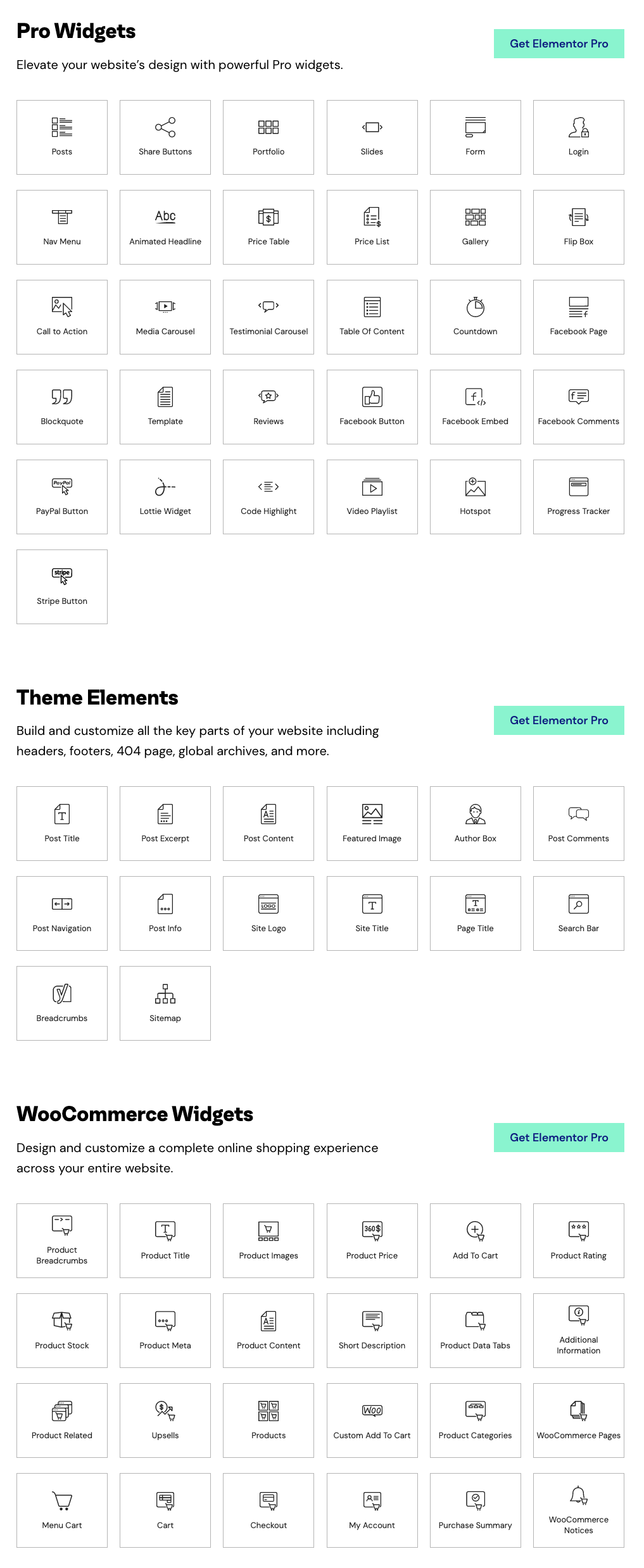 elementor pro version widgets